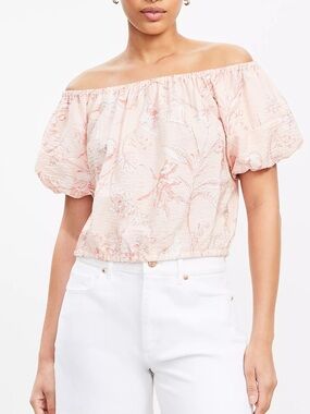 NWT LOFT Blush Pink Off-Shoulder Lightweight Floral Puff-Sleeve Top Blouse XXL